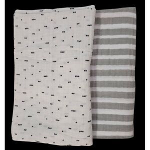 2 Cloud Island Muslin Gauze Swaddle Baby Blankets Grey White 42‎ X 40 Super Soft
